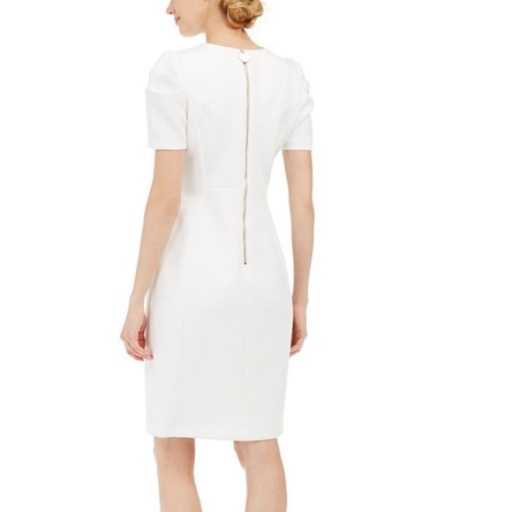 CALVIN KLEIN Lavender Scuba Crepe Sheath Dress with Bell Sleeve. Size 2. - Picture 6 of 8